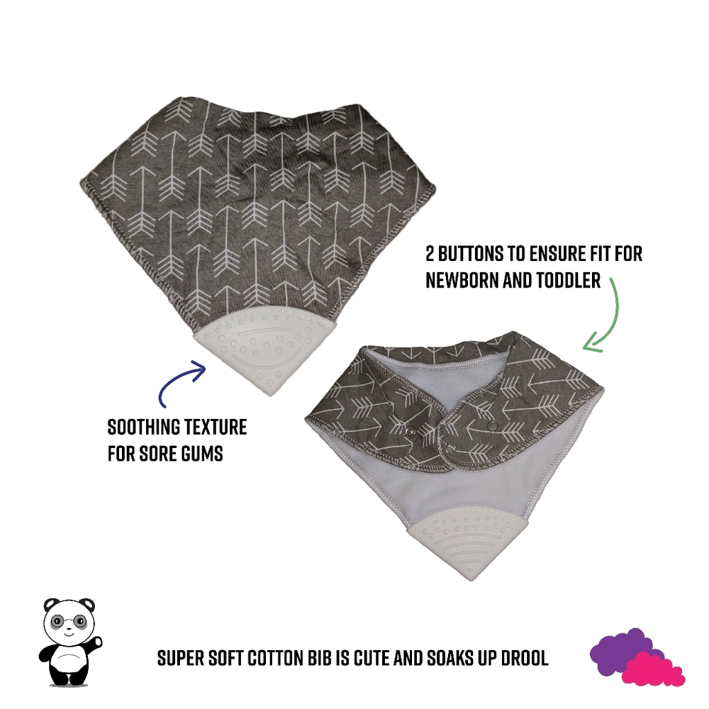 2 pack Grey cotton soft baby bib teether corner